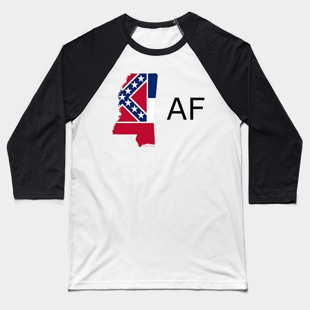 Mississippi Flag State Outline AF (black) Baseball T-Shirt by Big Term Designs